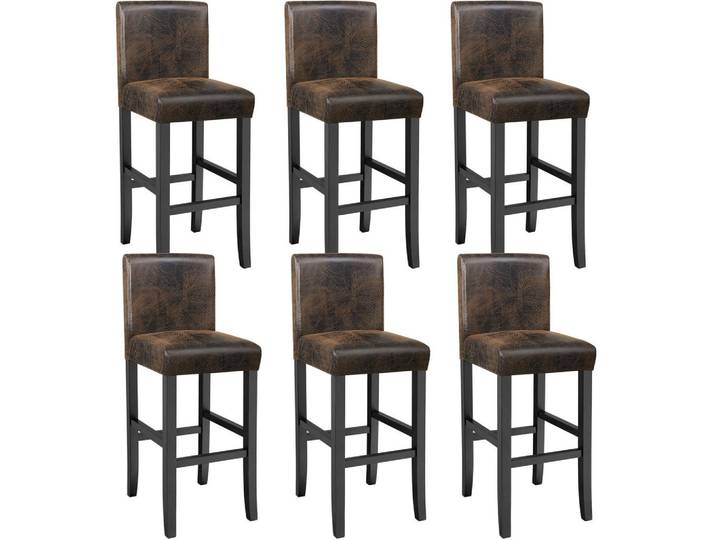 tectake Barhocker 6er Set Kunstleder, Sitzhöhe 76 cm, antikbraun, Anthrazit, Braun, Leder, 40x107x41 cm, Esszimmer, Barmöbel, Barhocker
