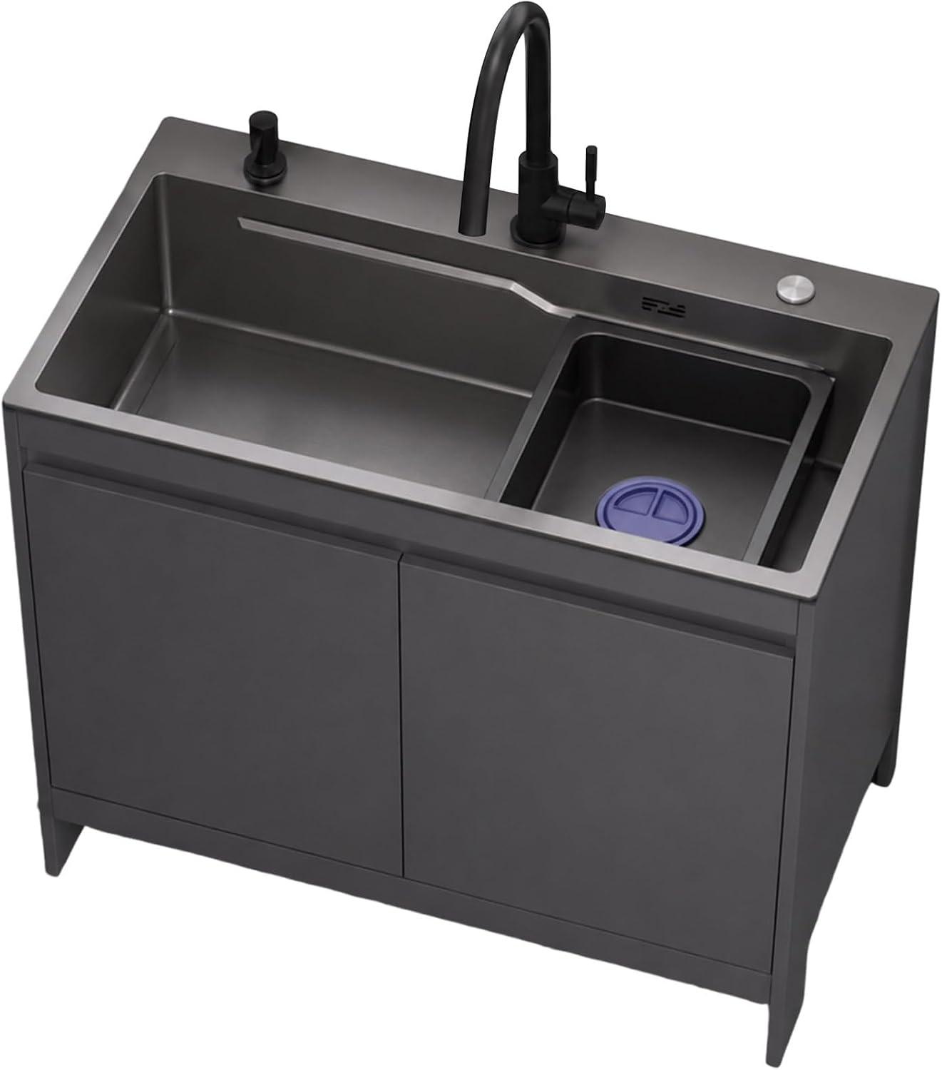 Freistehende Edelstahlspüle mit 80 cm Unterschrank - Spültisch für Innen- und Außenbereiche mit Wabenaluminiumschrank und Warm-/Kaltwasserarmatur, Waschbeckenset für Garten, Camping, Waschküche und Garage