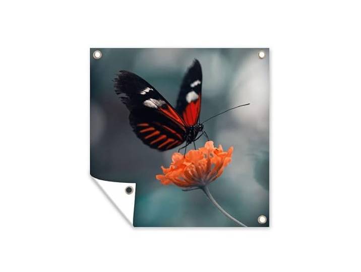 Tuinposter - 200x200 cm - Vlinder - Bloemen - Insect