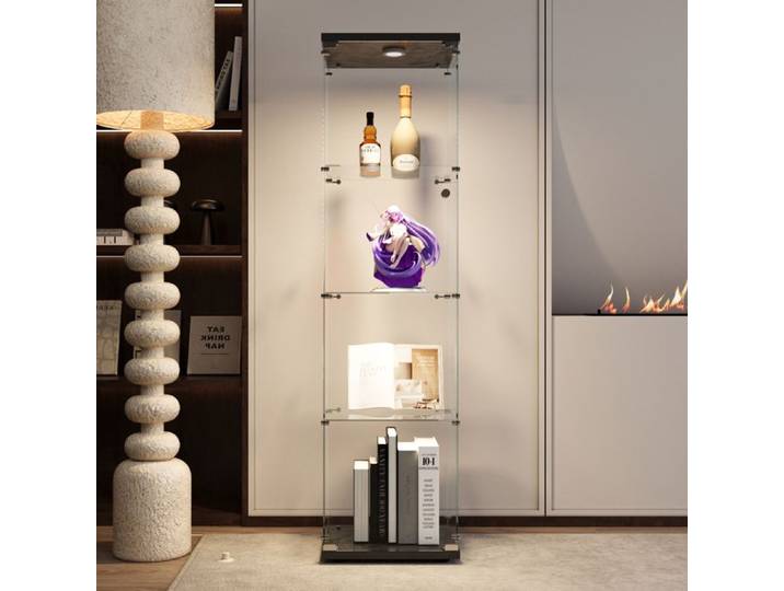 Vitrine en Verre Led Vitrine de collection avec serrure 1 portes 4 étages Vitrine en verre pour collection Noir