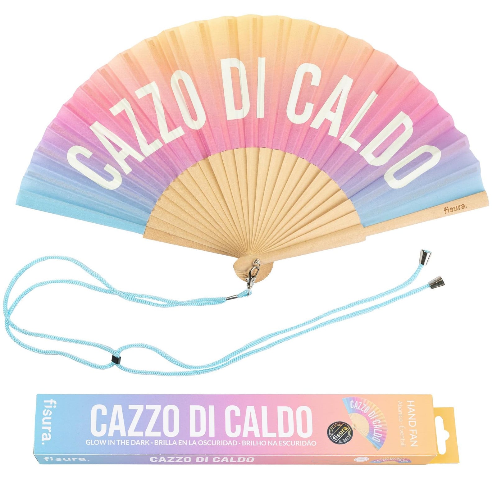 Fisura Handventilator met tekst C*zzo di caldo, Hout, Kleurverloop, 42,5 x 23 cm
