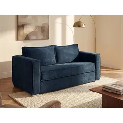 Schlafsofa mit Matratze 3-Sitzer - Cord - Blau - Liegefläche 140 cm - Matratze 18 cm - LORETO