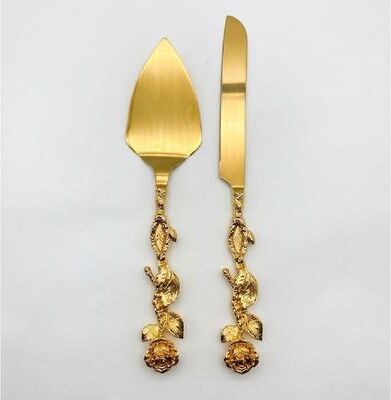 Jiallo Gold Rose & Leaf Cake Serving Set