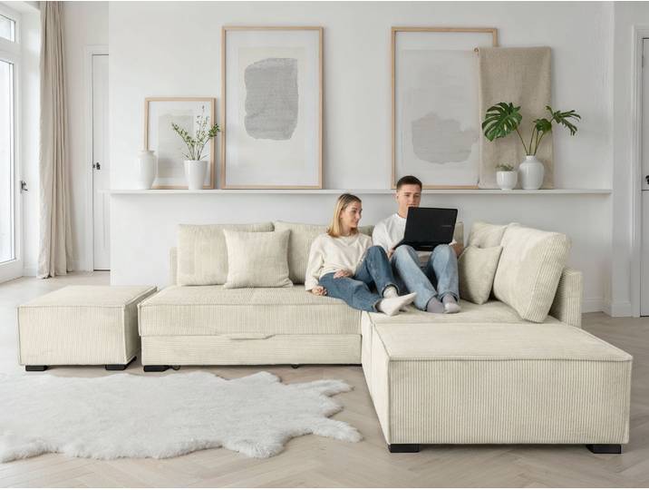 Home affaire Night & Day L-Form, B: 316 cm mit Dauer-Schlaffunktion 180x200 cm Set: Sofa & Hocker, Schlaffunktion, Bettkasten & Kissen, Boxspringbett
