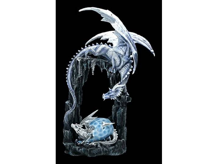 Drachen Figur Eisdrache mit Jungem 53,5 cm groß Fantasy Deko Statue