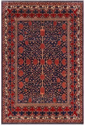 Treasured Knots Rustic Super Kazak Knox Blue/Red Hand Knotted Wool Rug - 7'0'' x 7'8''