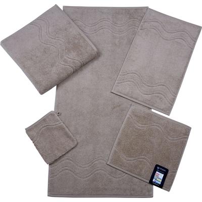 Waschhandschuh ROSS "Cashmere feeling", braun (cappuccino), B:16cm L:22cm, Frottier, Baumwolle, Handtücher, mit Wellen-Bordüre