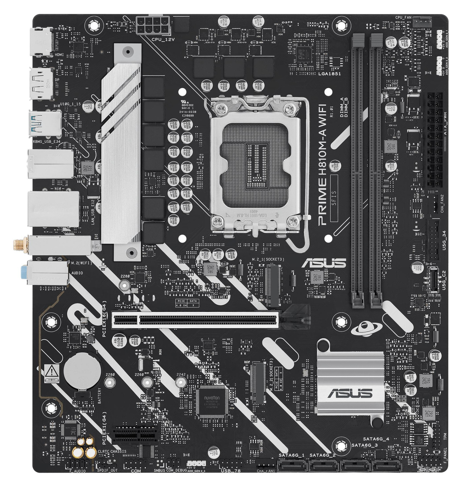 Asus PRIME H810M-A WIFI Moederbord - micro ATX - LGA1851 socket - H810 chipset - Wi-Fi 6 - Bluetooth - Gigabit LAN