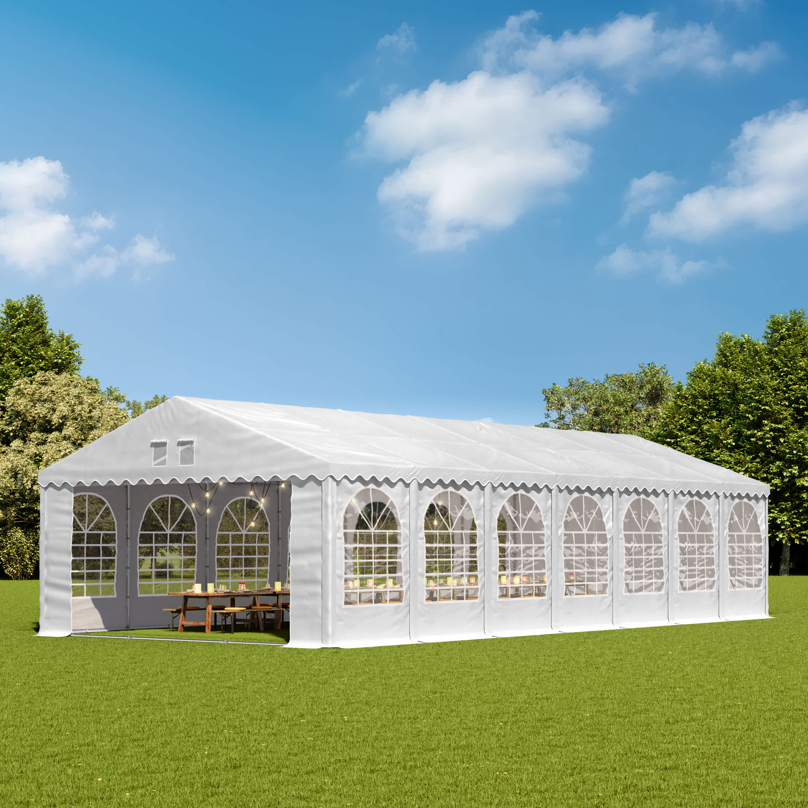 TOOLPORT 6x24m 2.6m Sides Marquee / Party tent w. ground frame, PVC 1400, white - (38503)