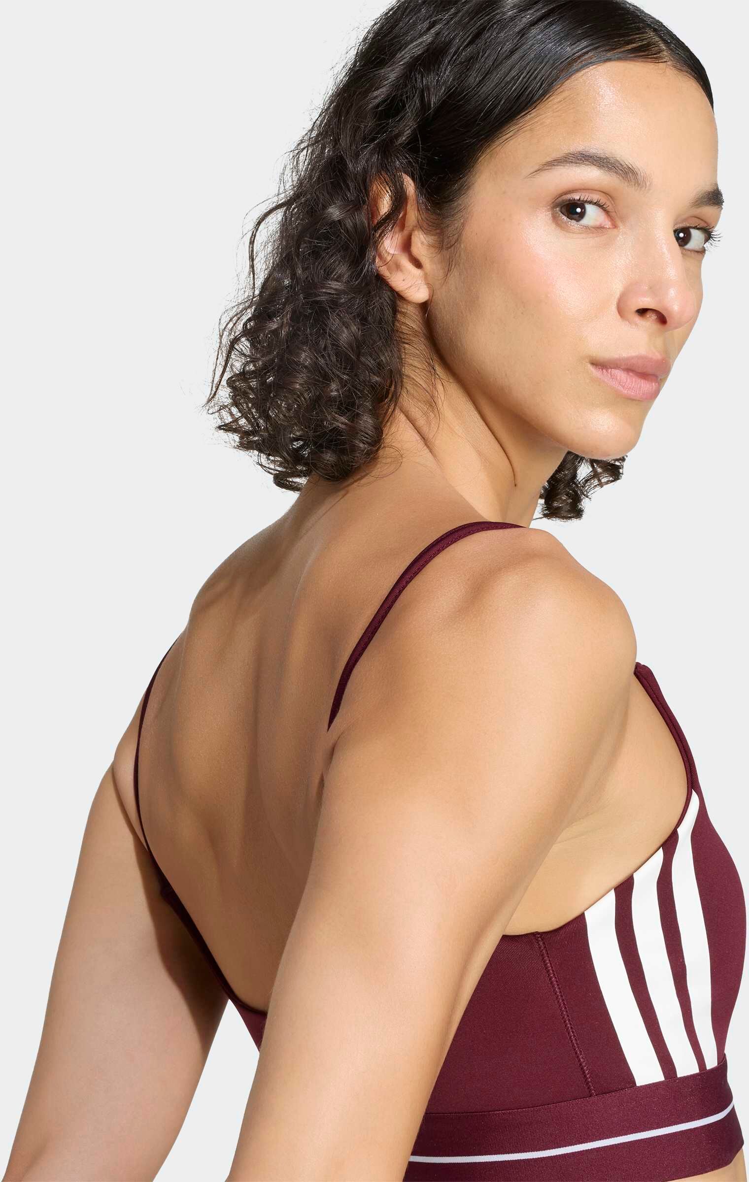 Sport-BH ADIDAS PERFORMANCE "HYPERGLAM 3-STREIFEN SPORT-BH, LEICHTER HALT, GEPOLSTERT", Damen, Gr. XXL, N-Gr, rot (maroon), Obermaterial: 85% Polyester, 15% Elasthan, BHs Sport-BH maroon XXL, N-Gr