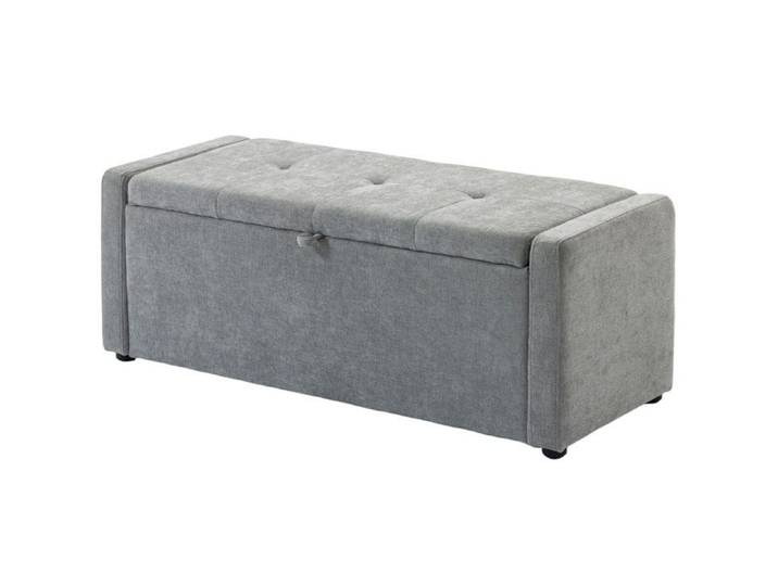 LIA Banc de rangement bout de lit repose-pieds rembourré en lin avec assise large 122 x 48 x 44 cm gris clair