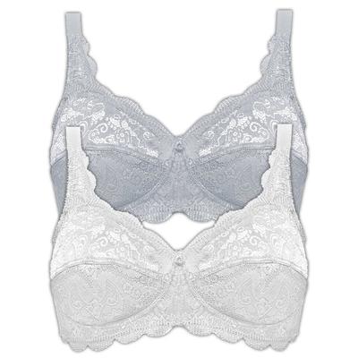 Bügelloser BH SUSA "2er Pack BH ohne Bügel Latina", Damen, Gr. 105, Cup F, bunt (weiß grau), Spitze, Obermaterial: 77% Polyamid PA. 15% Baumwolle CO. 8% Elasthan EL., BHs