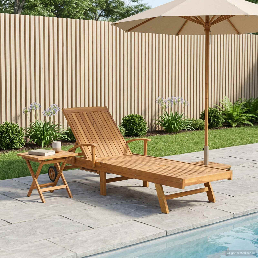 Dakota Fields 40 cm Long Sun Lounger with Table Patio Chaise Lounge Brown 40cm H X 40cm W X 40cm L