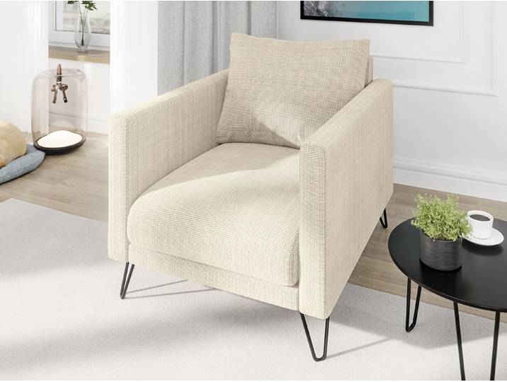 S-Style Möbel Sessel Harmony aus Chenille-Stoff mit Hohen Schwarzen Metallfüßen (1 x Sessel), mit Wellenfederung