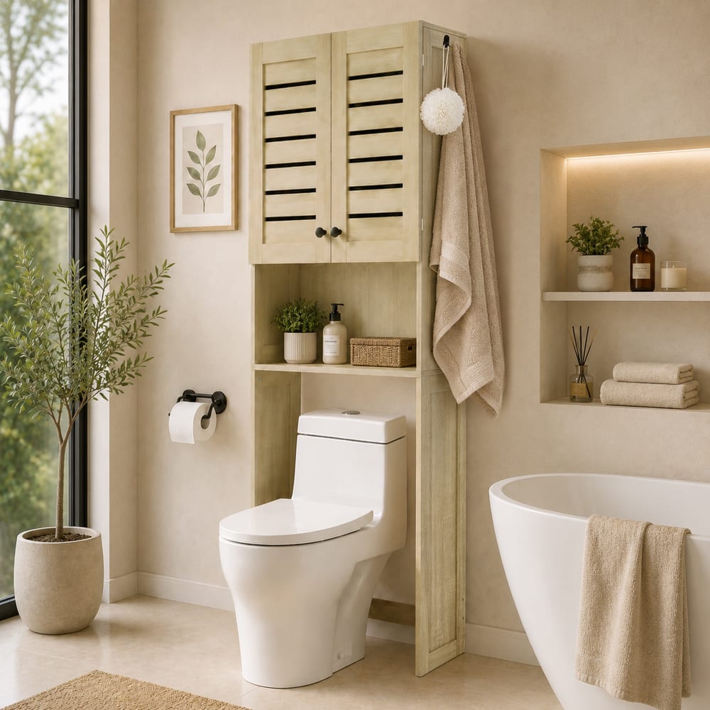 Homcom Meuble wc dessus de toilette/machine à laver étagères bois chêne Beige 67x190x32cm