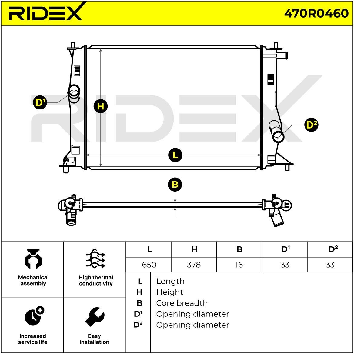 RIDEX 470R0460 Kühler, Motorkühlung