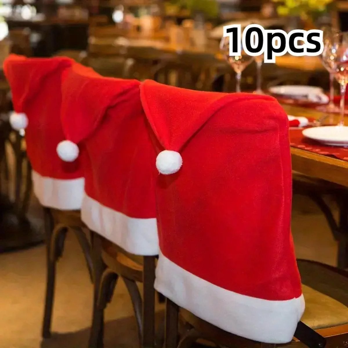 Daity 10-pack rode kerstmuts stoelhoezen voor eetkamerstoelen