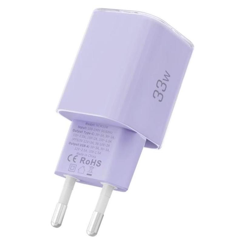 Tech-Protect NCM33 PD 33W QC3.0 USB-C / USB-C Wandladegerät - Lila (33 W, 2 Ports) (5906302330607)