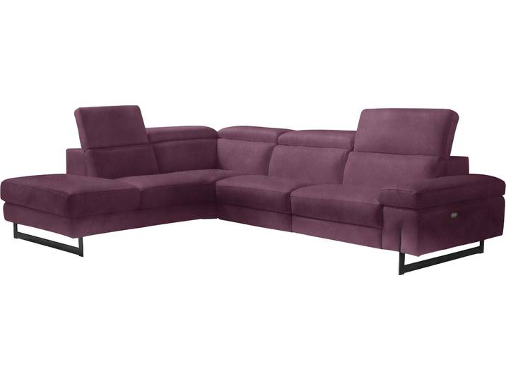 Ecksofa EGOITALIANO Candice, elegant, edel und bequem, erstklassiger Sitzkomfort, L-Form , lila (plum), B:278cm H:100cm T:221cm, Sofas, Ecksofa, inkl. 2 elektrischer Relaxfunktionen, Bedienung über Taste an Armlehne