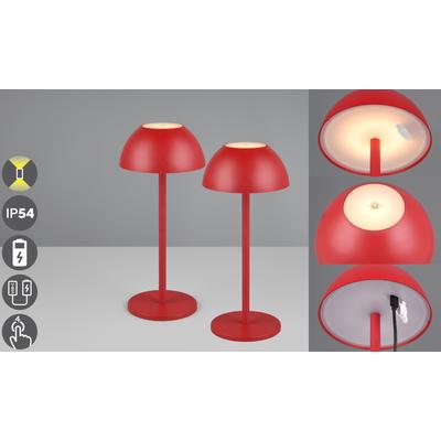 LED Außen-Tischleuchte REALITY LEUCHTEN "RICARDO Tischleuchte 2er-Set", rot, H:30cm Ø:13,5cm, Leuchten, 2er Set Outdoor Akku Tischlampe Pilzdesign USB-C 4-fach Touch Dimmer
