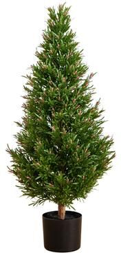 Nearly Natural 3' UV Resistant Artificial Rosemary Cone Topiary Tree (Indoor/Outdoor) - Green