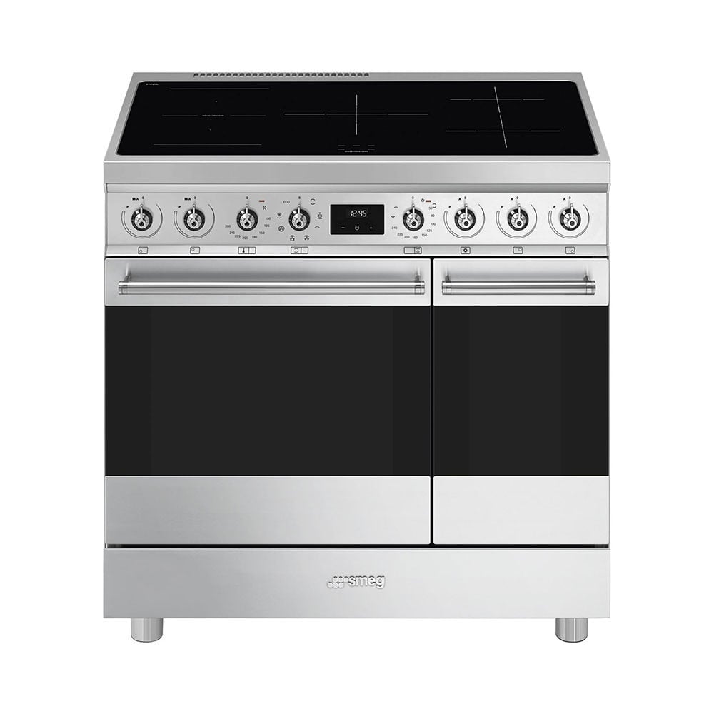 Smeg C92IMX2 Inductie fornuis Grijs met TSF01BLEU broodrooster