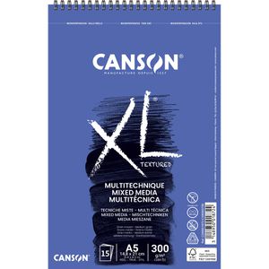 Canson Aquarellpapier XL Mix Media Block, A5, 300 g/m², weiß, Spiralbindung, 15 Blatt