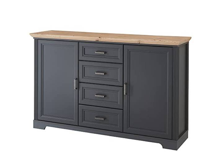 Stella Trading JASMIN Sideboard in Graphit, Artisan Eiche Optik - Kommode im Landhausstil mit Schubladen und viel Stauraum - 165 x 102 x 41 cm (B/H/T)