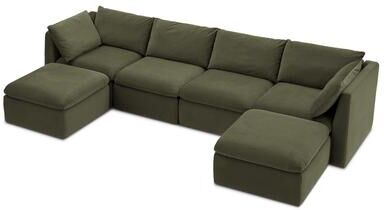 mopio Oversized Modular Sectional Sofa with Fully Removable Covers and Storage (Olive Green Velvet)