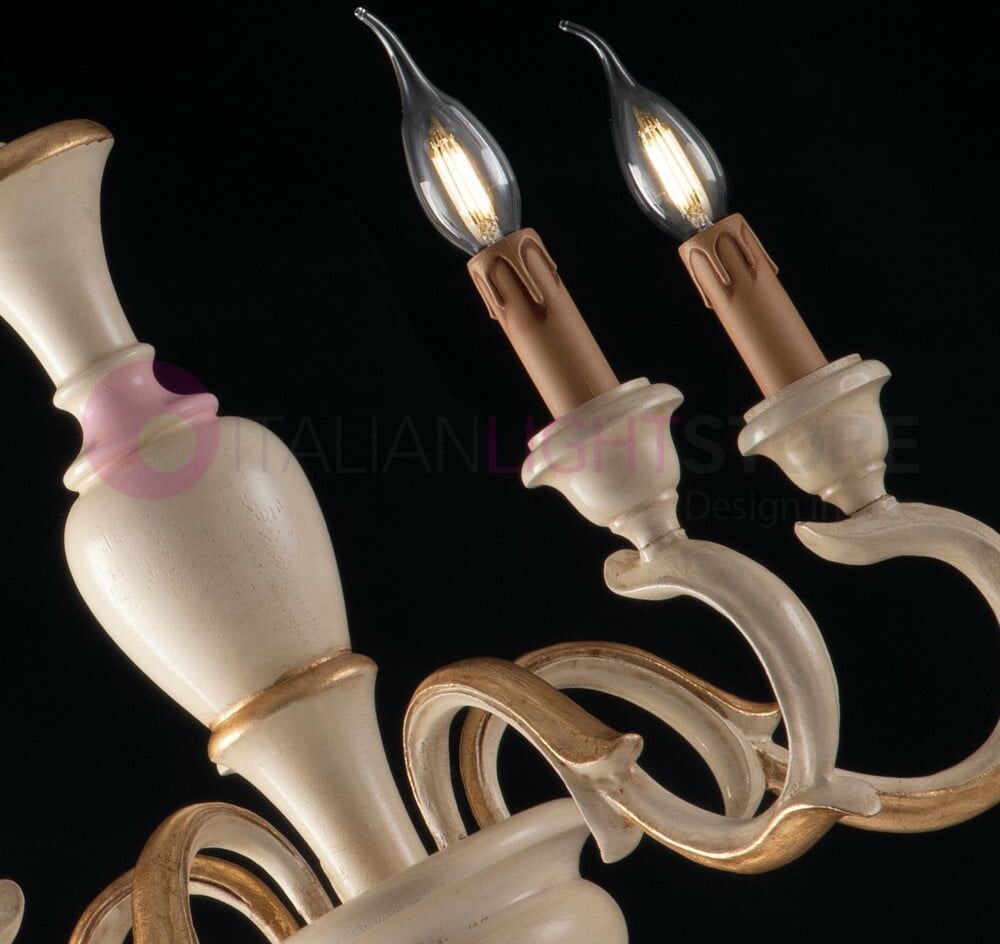 Nabucco Lampadario Shabby A 5 Luci In Legno Avorio
