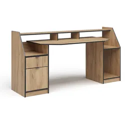 Vicco Computertisch Joel Eiche Schwarz 180 x 66 cm Gamingtisch PC-Tisch Schublade Tür