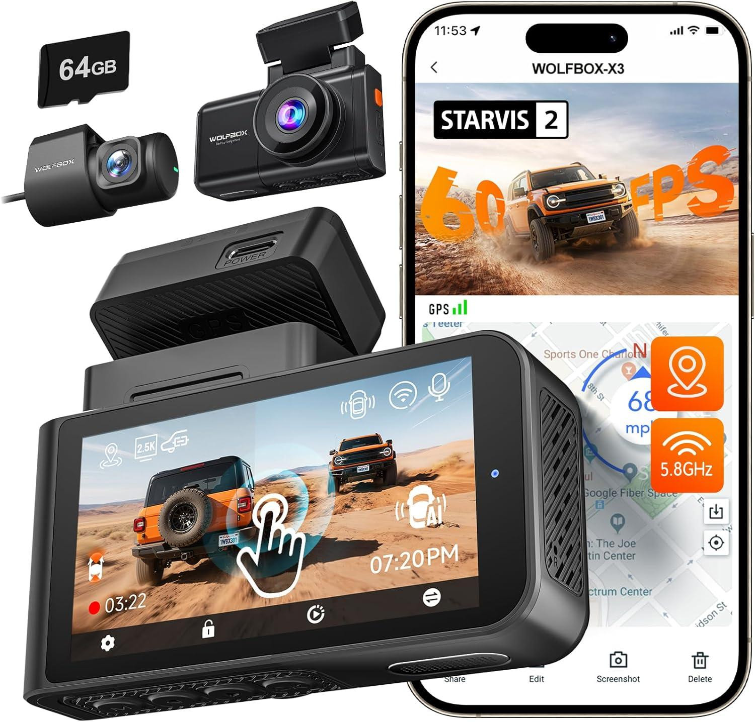 Selius Dual Dashcam Beeldrecorder met 2.5K 60fps Frontcamera