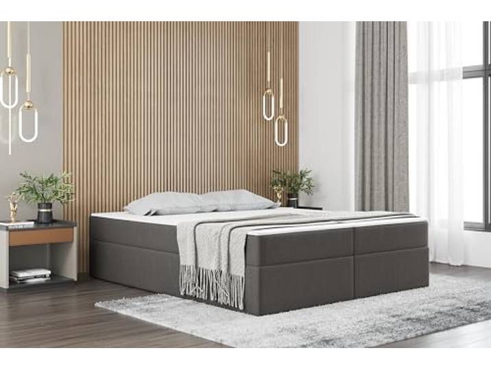 Kaiser Möbel - Bett 120x200 cm, Boxspringbett mit Matratze und Bettkasten, Polsterbett für Schlafzimmer und Jugendzimmer, Gepolstertes Doppelbett mit Stauraum, Kaltschaum Topper - Ruben - Grau