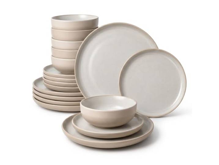 Deleca Serra Geschirrset, 18-teilig, 6 Personen, Steingut, Soft Beige Japandi Stil, Speiseteller, Frühstücksteller, Schalen, mikrowellengeeignet, spülmaschinengeeignet