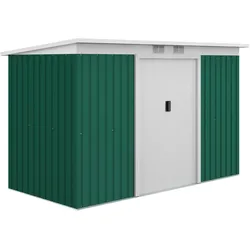 MODFU Gerätehaus aus Stahl Dunkelgrün 280x130x172 cm, wetterfest, mit Bodenkranz und 2 Lüftungsgittern