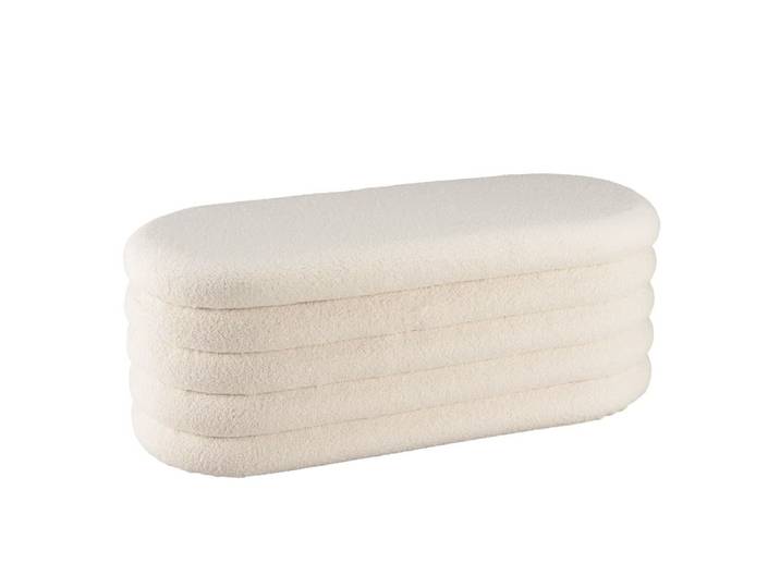 Banquette en tissu bouclette écru avec rangement