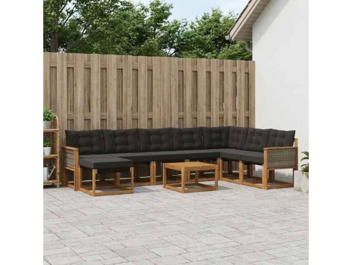 HFMDRMU Akazienholz Sofagarnitur 9-teilig mit Textilene Sitzfläche und wetterfesten Kissen, natürlich und schwarz