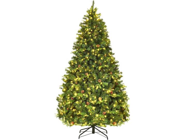 COSTWAY 210cm LED Künstlicher Weihnachtsbaum, Christbaum mit Klappsystem und Metallständer, Tannenbaum geschmückt, Kunstbaum Weihnachten