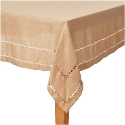 Violet Linen Hem Stitch Border Vintage Pattern Tablecloth