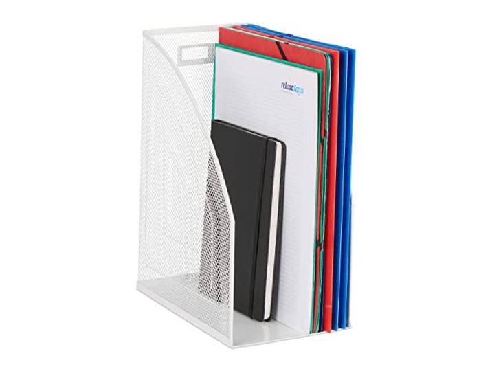 Relaxdays Range-revues\, Format A4\, Design Maille\, HxLxP: 32x16x24\,5 cm\, Bureau\, Porte-Documents\, métal\, Blanc