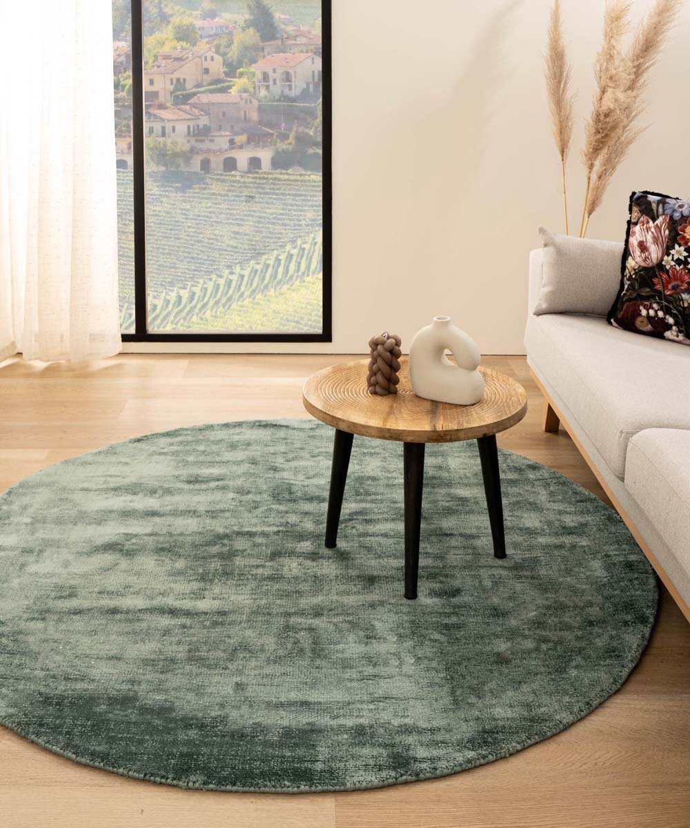 Paon Brillant Viscose Vloerkleed Rond - Glamour Azuurblauw