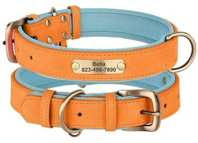 Uplifted Finds Custom Personalized Engraved PU Leather Dog Collar orange m