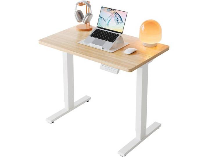 Bureau réglable électrique - LEVYS - 80x48 cm - Hauteur réglable 72-118 cm - 4 positions mémorisées - Noyer clair