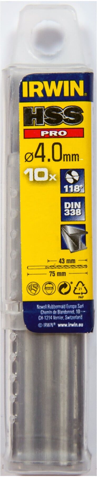 Irwin Metallbohrer HSS 4,0x75x43mm ; Irwin Tools (10502271)