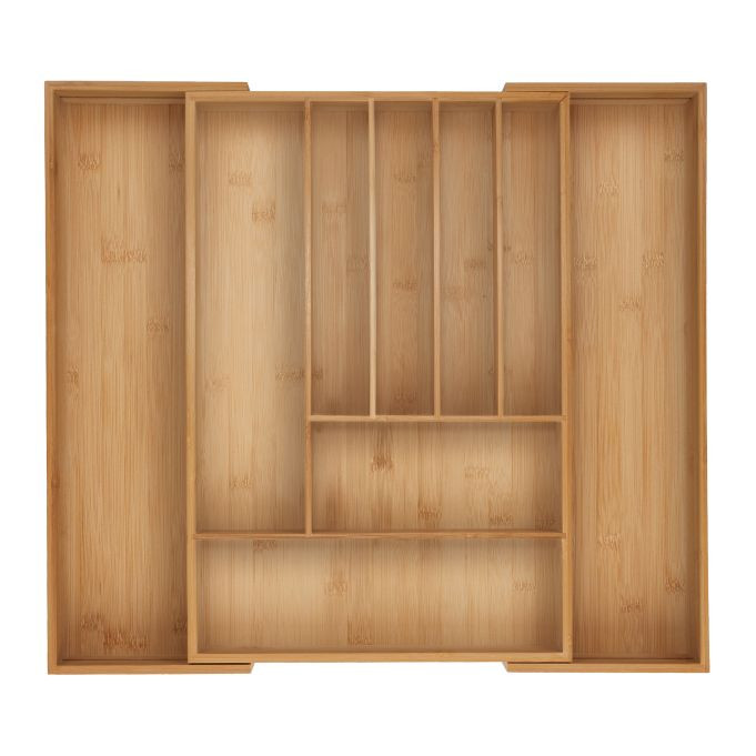 Relaxdays Uitschuifbare Bestekbak van Bamboe en Hout, Beige/Bruin