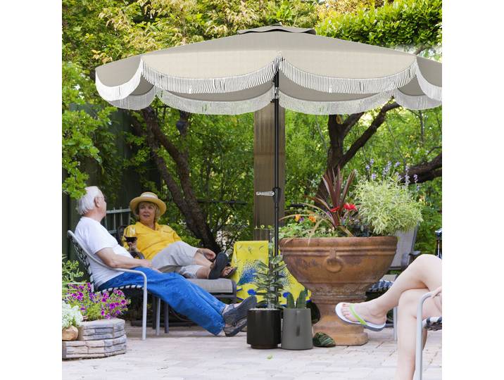 Outsunny Parasol Rond 2.7m Inclinable Métal Polyester UV30+ Gris