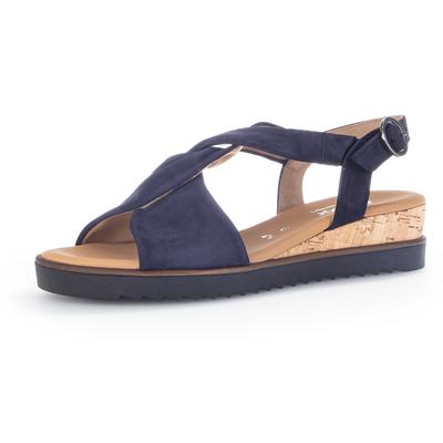 Sandalette GABOR "GENUA", Damen, Gr. 36, Textil, blau (dunkelblau), Nubukleder, Schuhe Sandalette, Sommerschuh, Sandale, Keilabsatz, mit verstellbarem Fersenriemchen