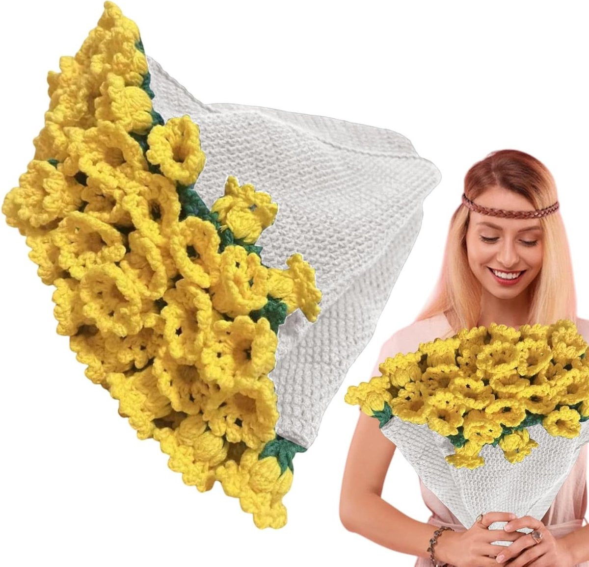 Handgemaakte gehaakte deken met zonnebloem bloemenmotief voor woondecoratie