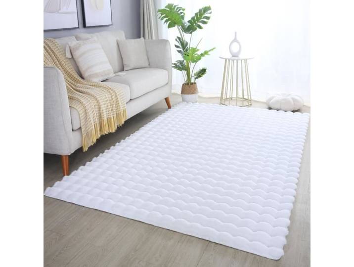 Tapis - CARPETTEX - 160x230 cm - Blanc - Poil long - Effet 3D