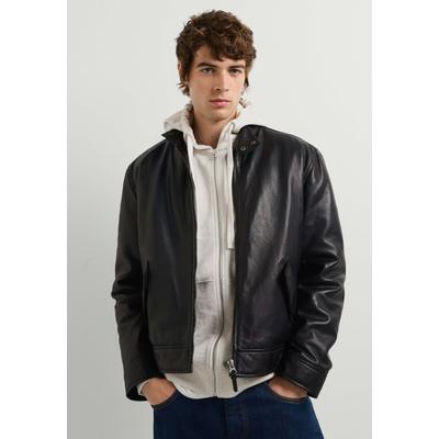 Lederjacke PEPE JEANS "leather jacket LEATHER HARRINGTON", Herren, Gr. M, schwarz, 100% Lammleder, Jacken